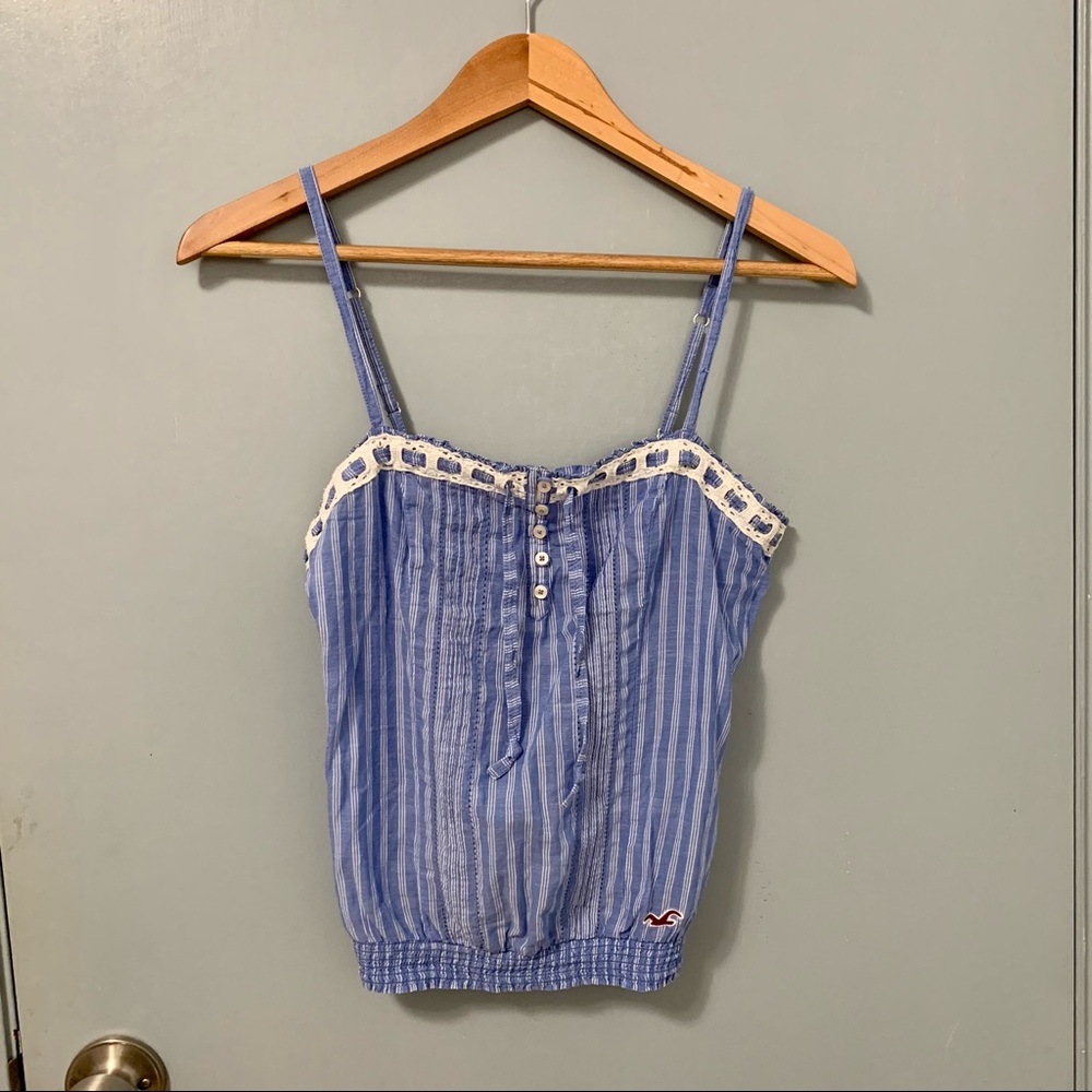Hollister Blue & White Striped Cropped Tank Top